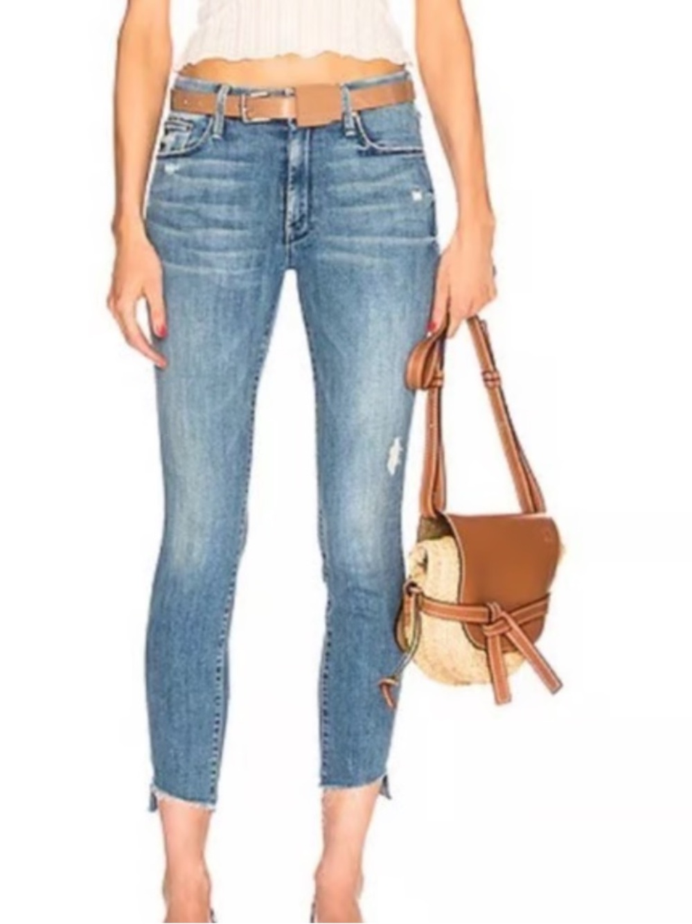 MOTHER The Looker Ankle Step Fray Jeans - Light Blue Wash
